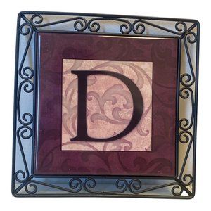 NewView Scrolled Black Framed Wall Decor Initial Letter D Maroon Back Hanger
